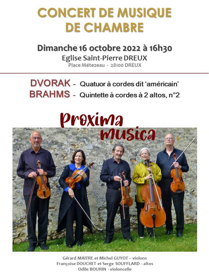 Proxima Musica – Dimanche 16 octobre 2022 à 16 h 30 – Eglise St Pierre Dreux | Association CNSMDP